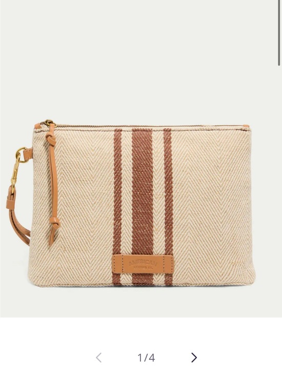 American Eagle Outfitters Handbags - American Eagle Outfitters Beige Wristlet with Brown Stripe Detail